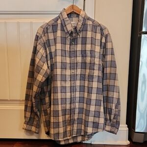 Men's 100% Cotton Blue And Tan Checkered Button Down Shirt.